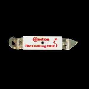 Carnation Milk Bottle Can Opener Vintage Magnet Cooking Metal Plastic White Red
